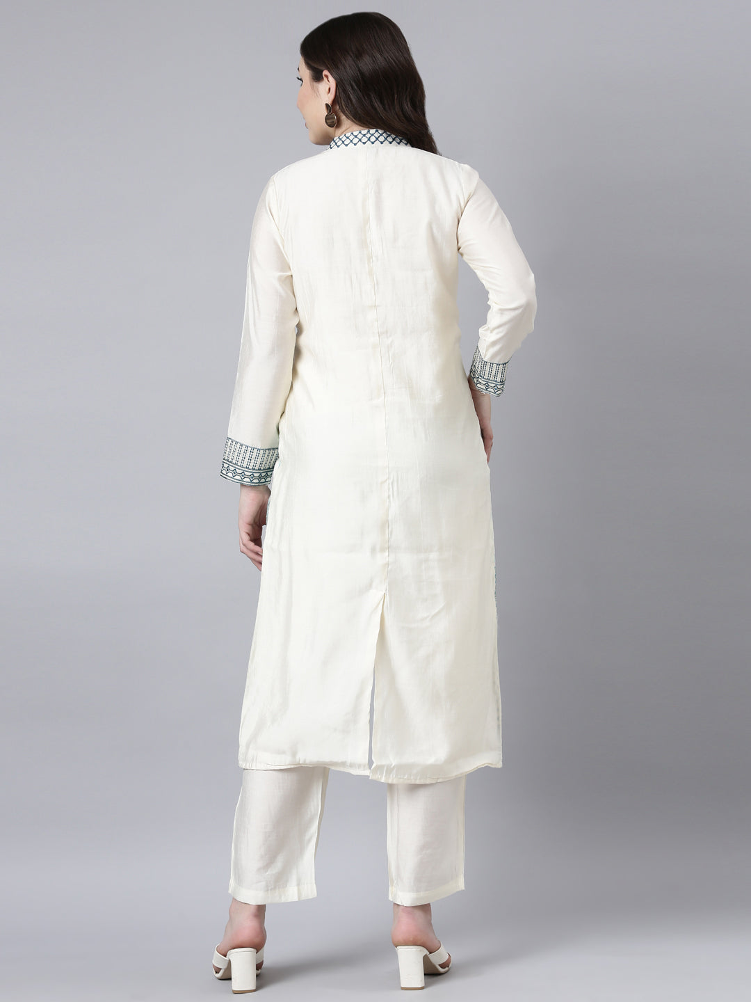 Neerus White cotton printed kurta set with trouser - detail view 2