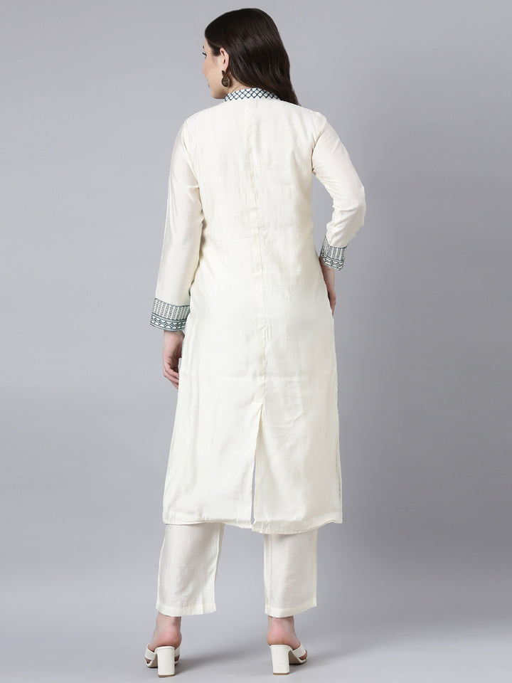Neerus White cotton printed kurta set with trouser - detail view 2