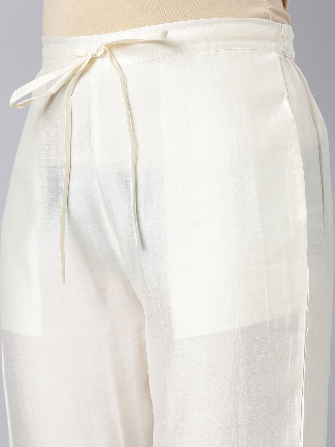 Neerus White cotton printed kurta set with trouser - detail view 3