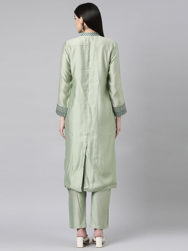 Neerus Green cotton printed kurta set with trouser - detail view 2