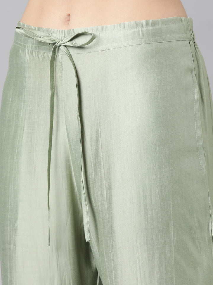 Neerus Green cotton printed kurta set with trouser - detail view 3