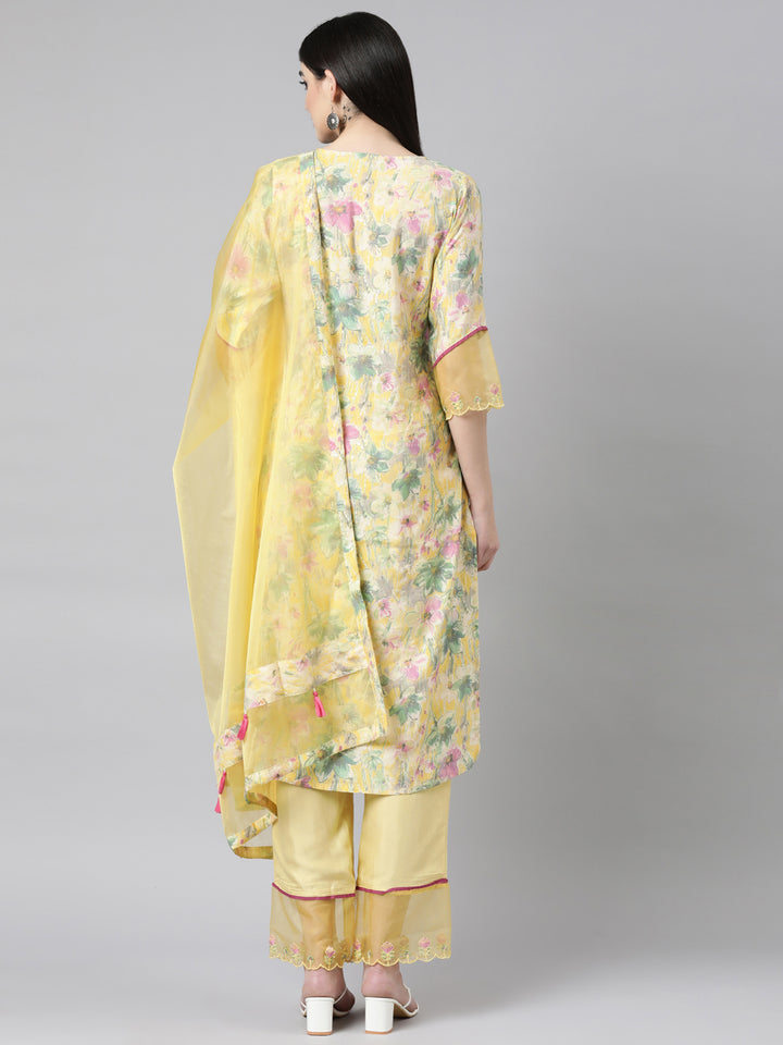Neerus Yellow Regular Straight Floral Readymade suits