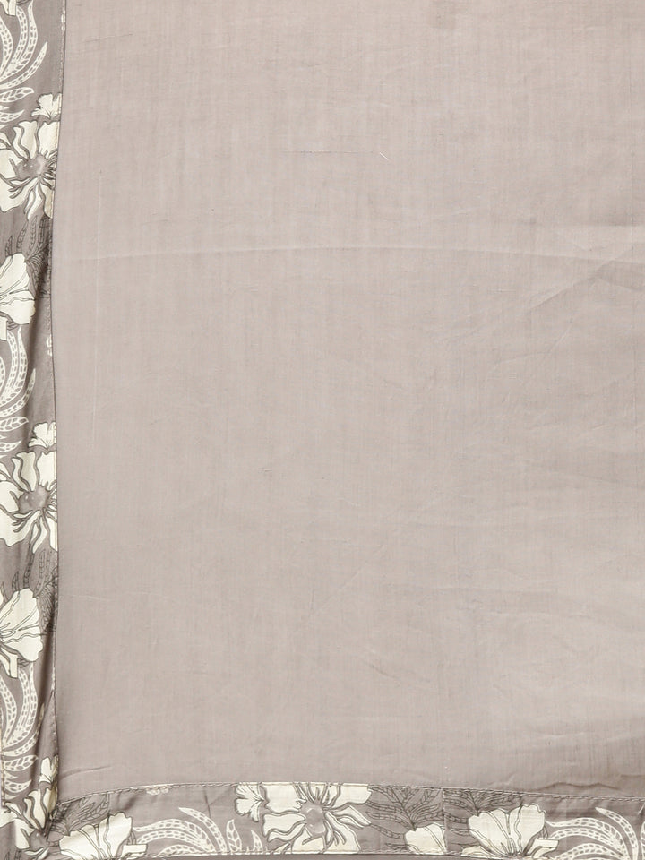 Neerus Elephant grey Printed Straight Kurta and Trousers With Dupatta