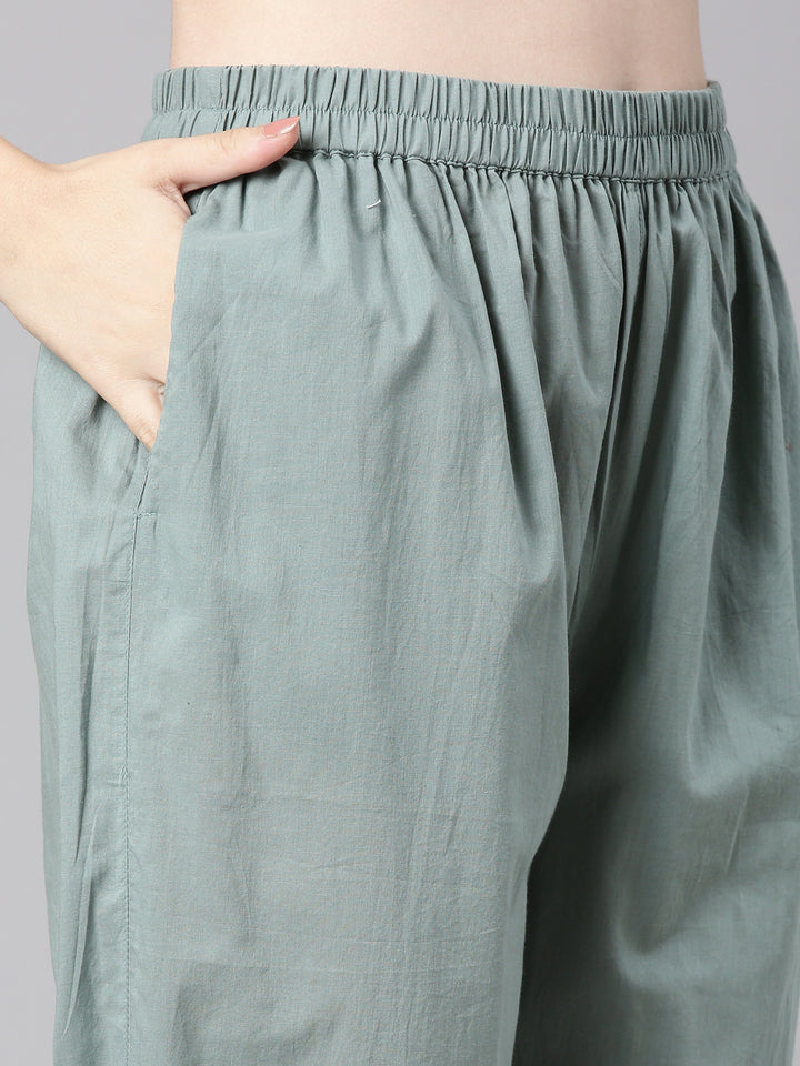 Neerus Light green Printed Straight Kurta and Trousers With Dupatta