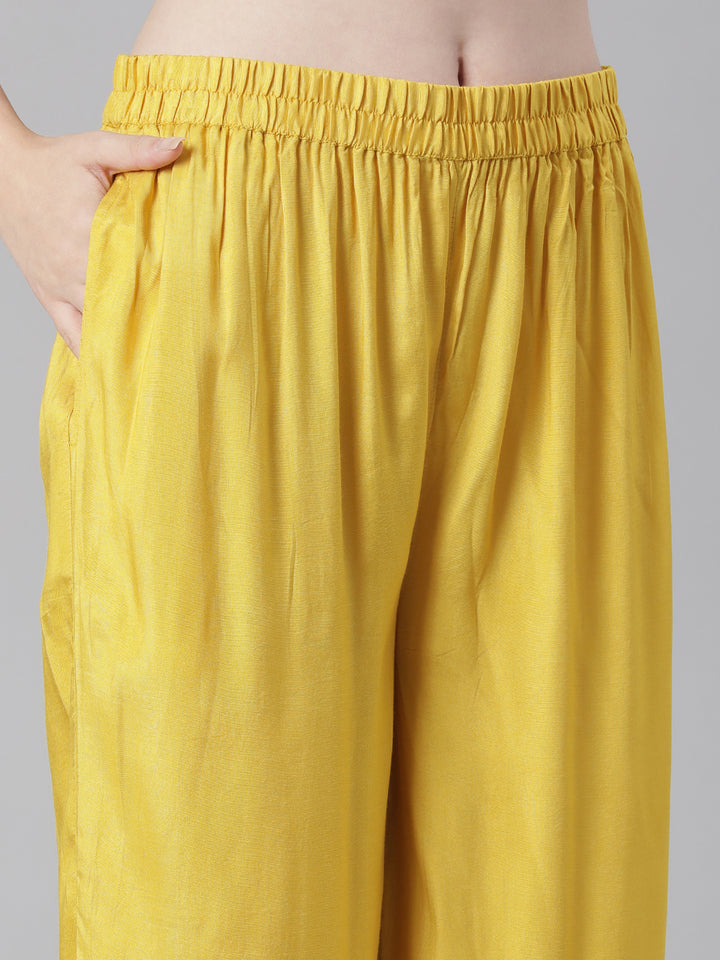 Neerus Mustard Printed Straight Kurta and Trousers With Dupatta