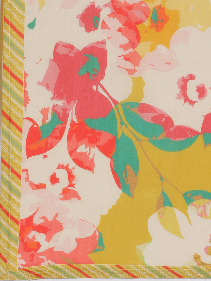 Neerus Mustard Printed Straight Kurta and Trousers With Dupatta