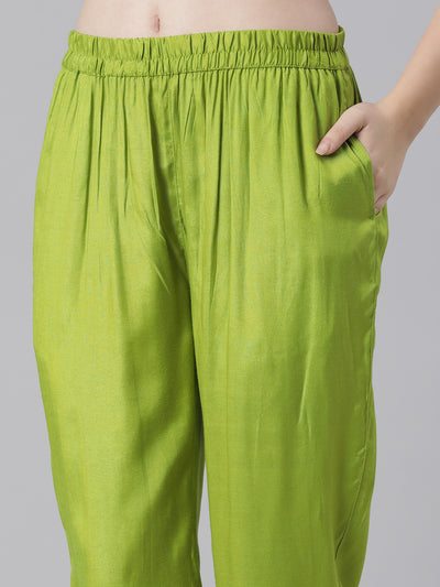Neerus Green Printed Straight Kurta and Trousers With Dupatta