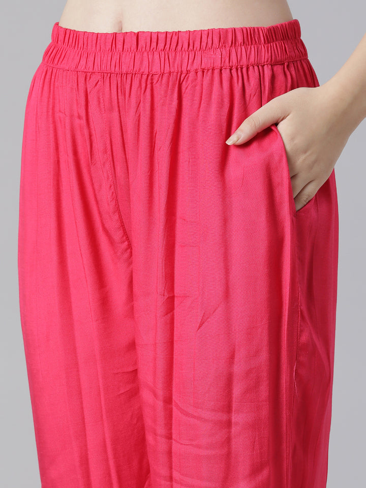 Neerus Red Printed Straight Kurta and Trousers With Dupatta