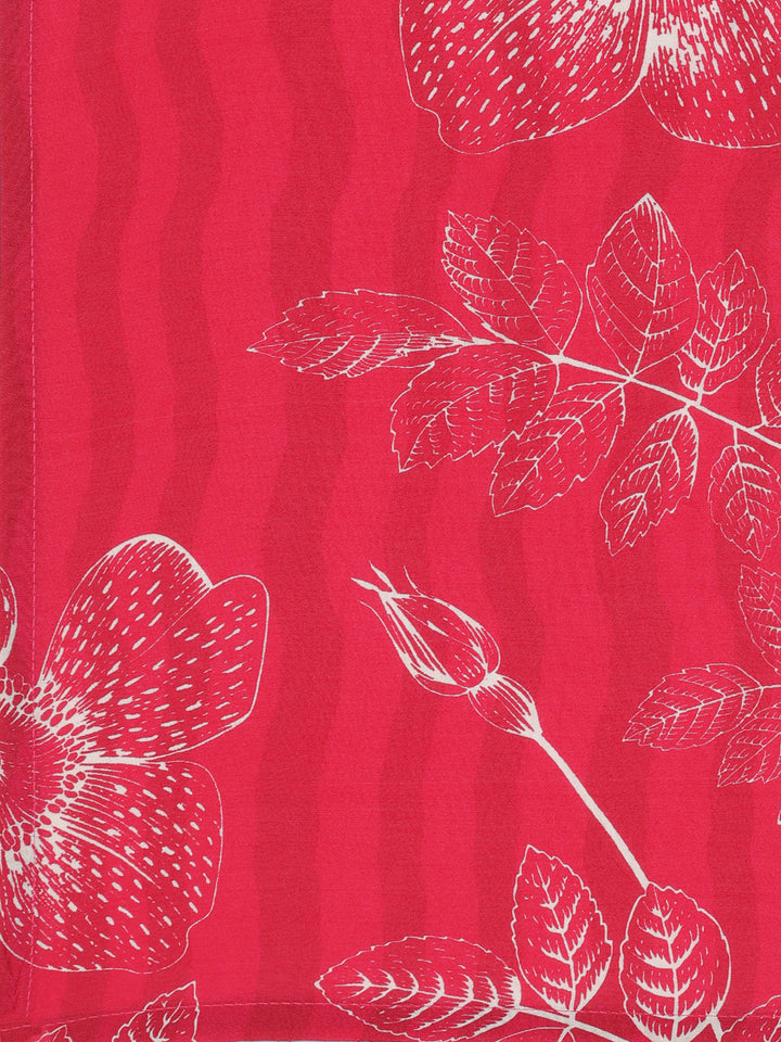 Neerus Red Printed Straight Kurta and Trousers With Dupatta