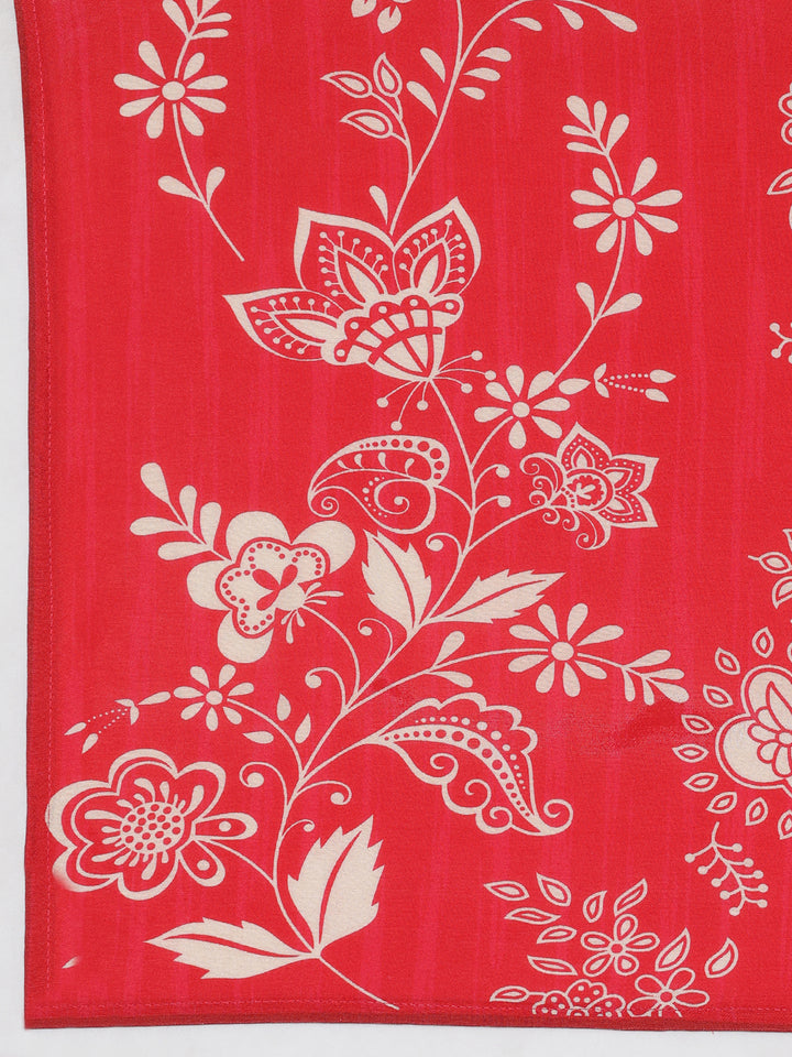 Neerus Red Printed Straight Kurta and Trousers With Dupatta