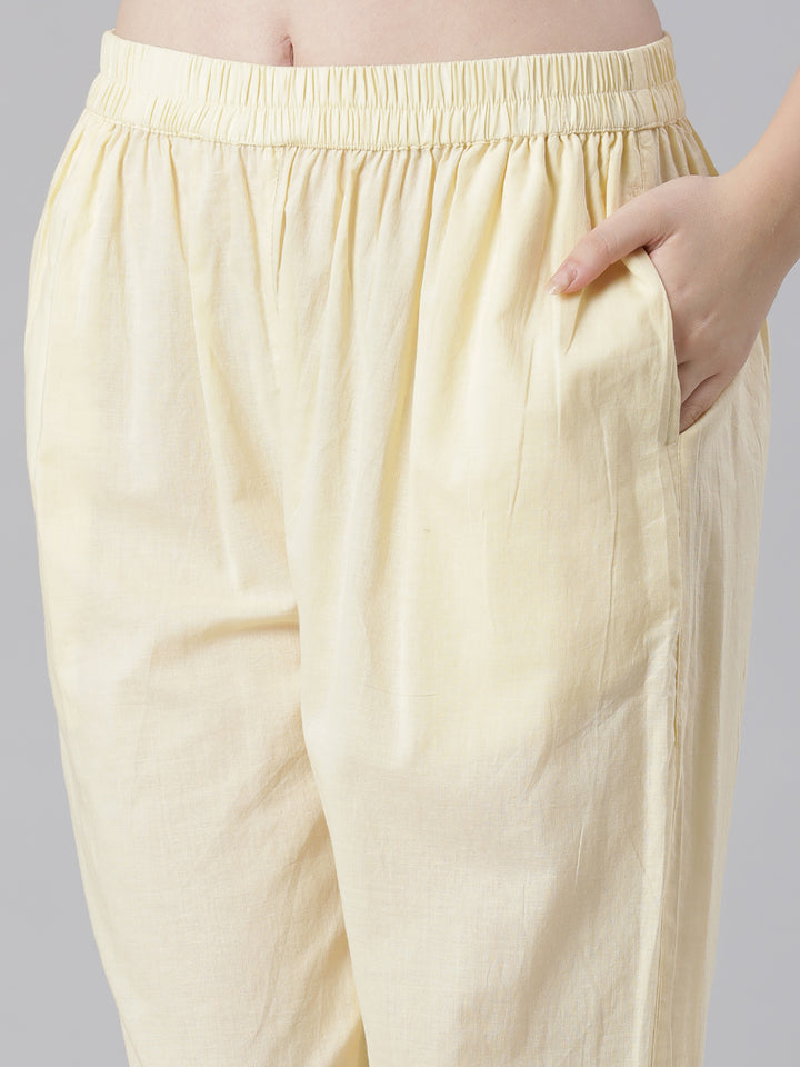 Neerus Yellow Printed Straight Kurta and Trousers With Dupatta