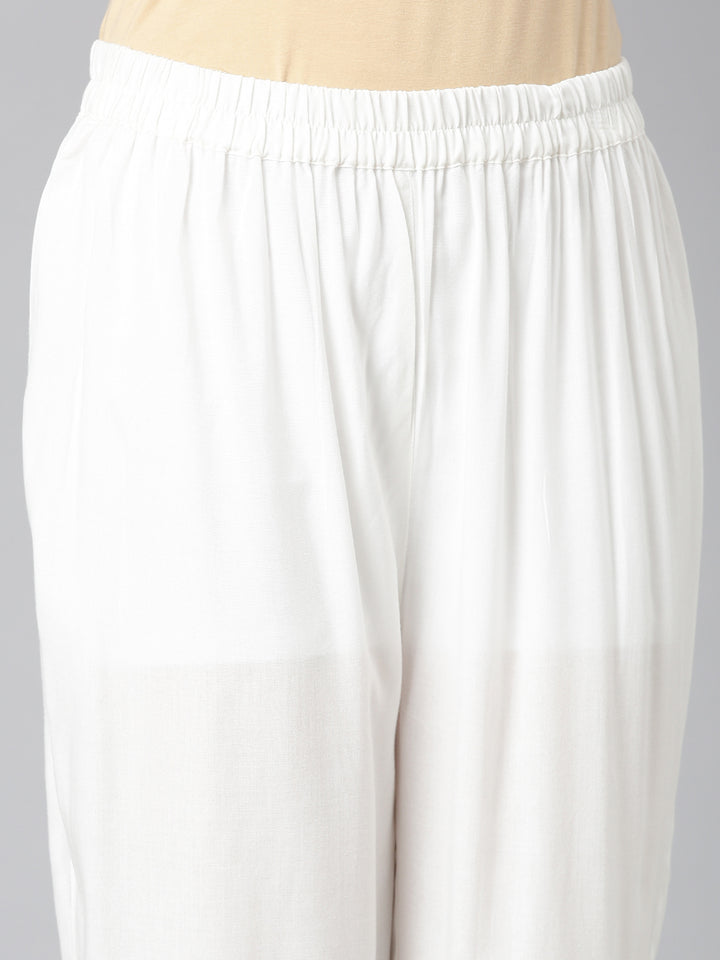 Neerus Off White Embroidered Straight Kurta and Trousers With Dupatta