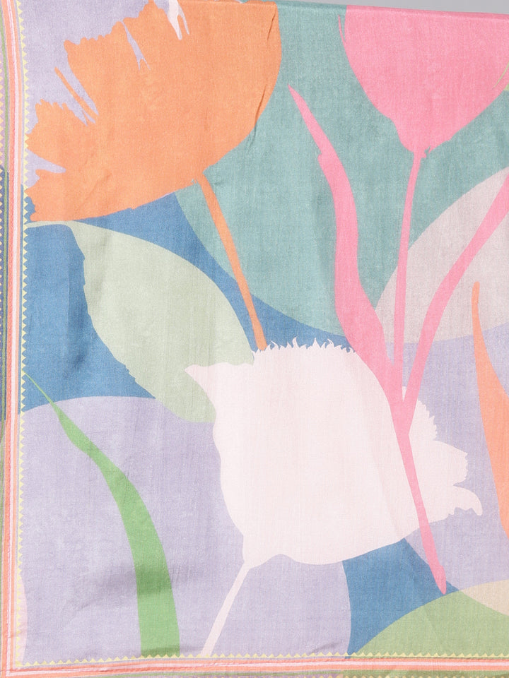 Neerus Blue Printed Straight Kurta and Trousers With Dupatta