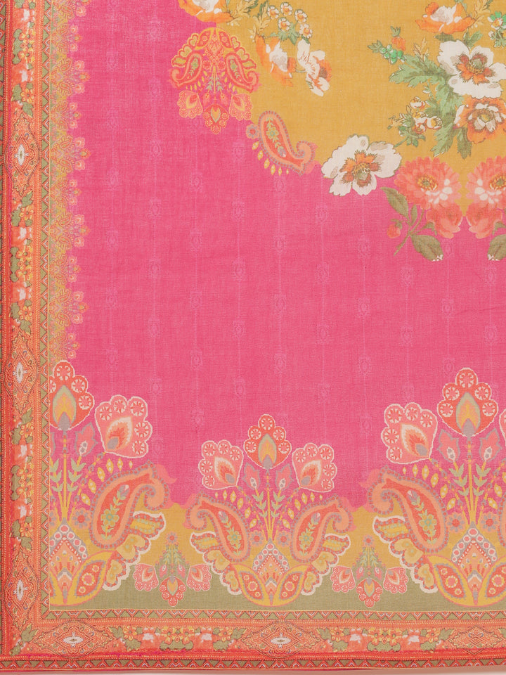Pink Muslin Printed Three Piece Set