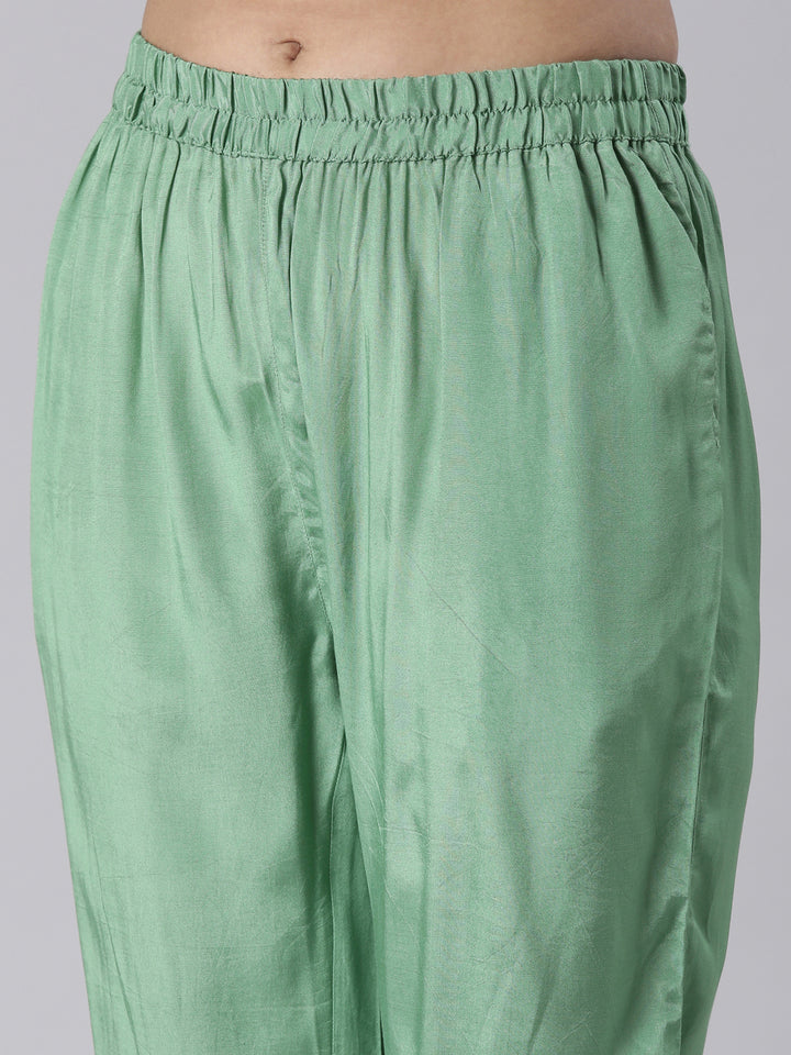 Neerus Green Printed Straight Kurta and Trousers With Dupatta