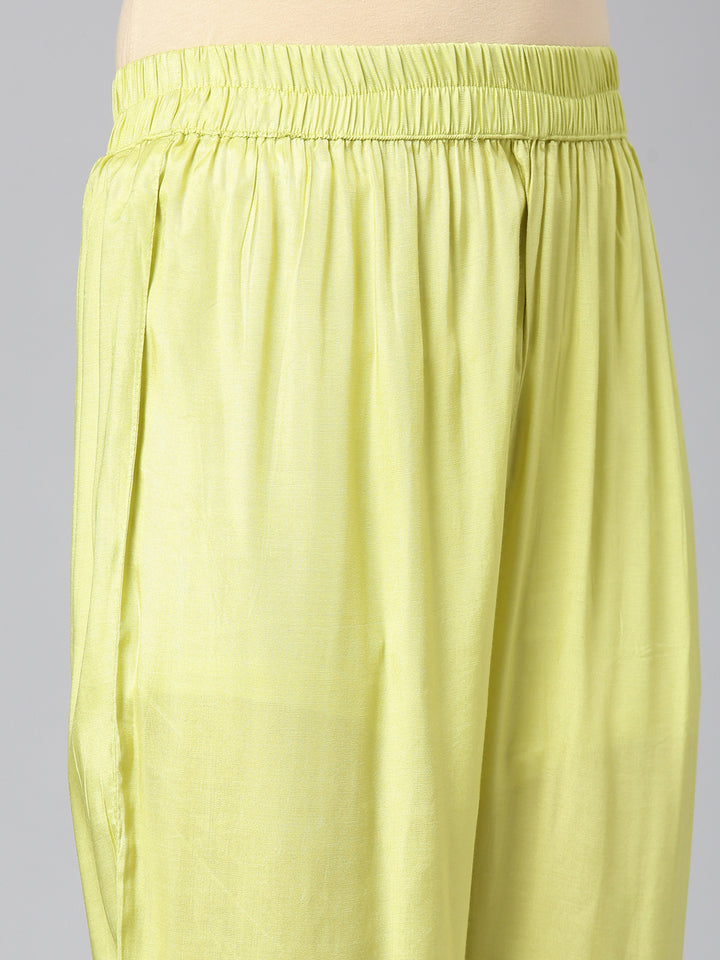 Neerus Green Yoke Design Straight Kurta and Trousers With Dupatta