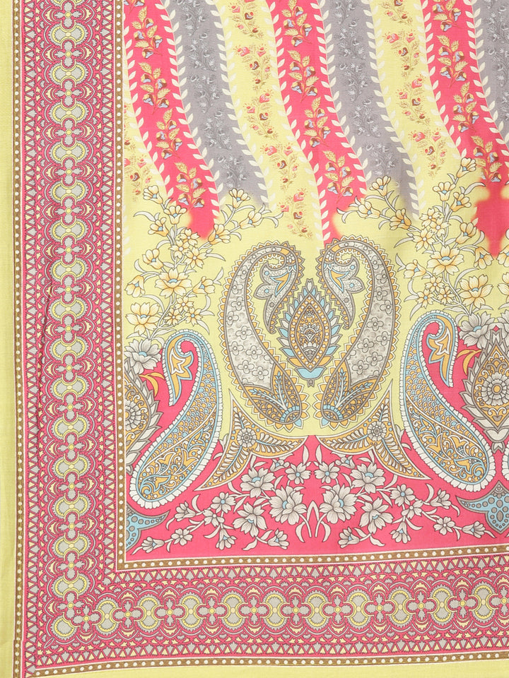 Neerus Green Yoke Design Straight Kurta and Trousers With Dupatta