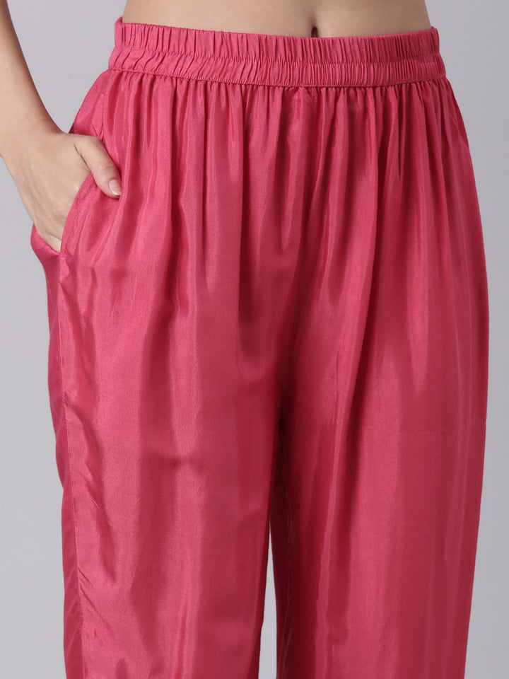 Magenta Dola Silk Embroidered With Work Three Piece Set