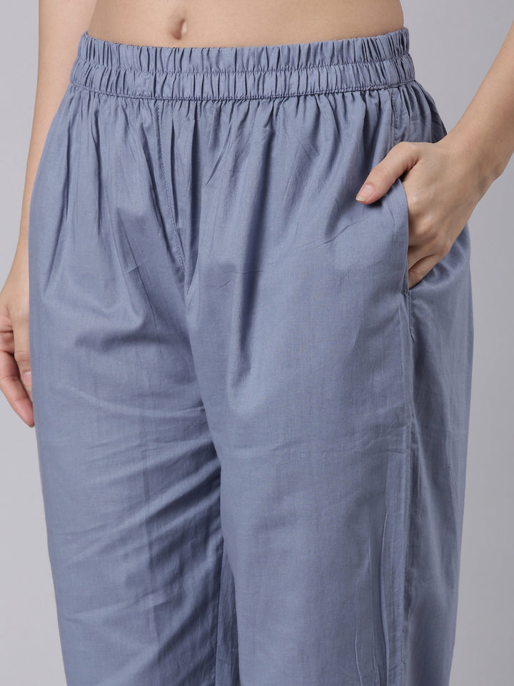 Blue Rayon Printed Three Piece Set