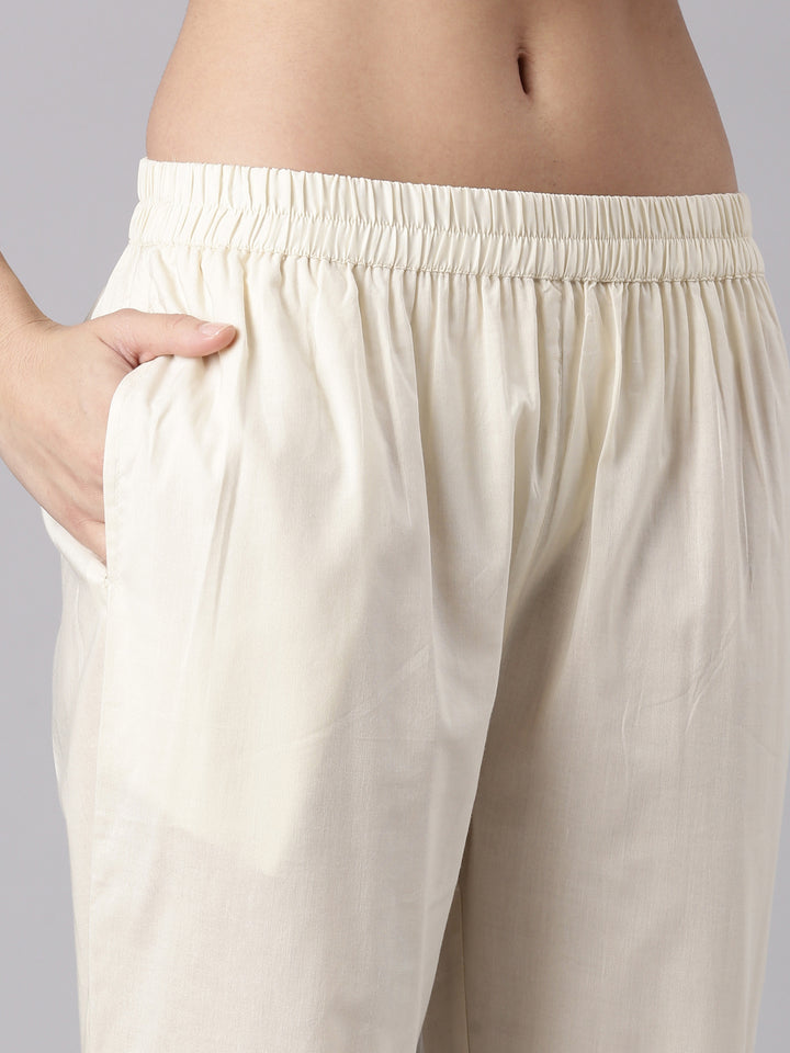 L Beige Slub Rayon Printed Three Piece Set