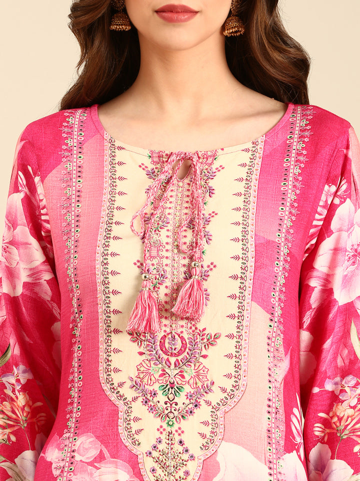 Floral printed three piece suit set with sequins embroidery