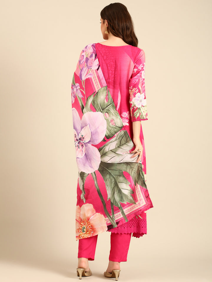 Floral printed three piece suit set with sequins embroidery
