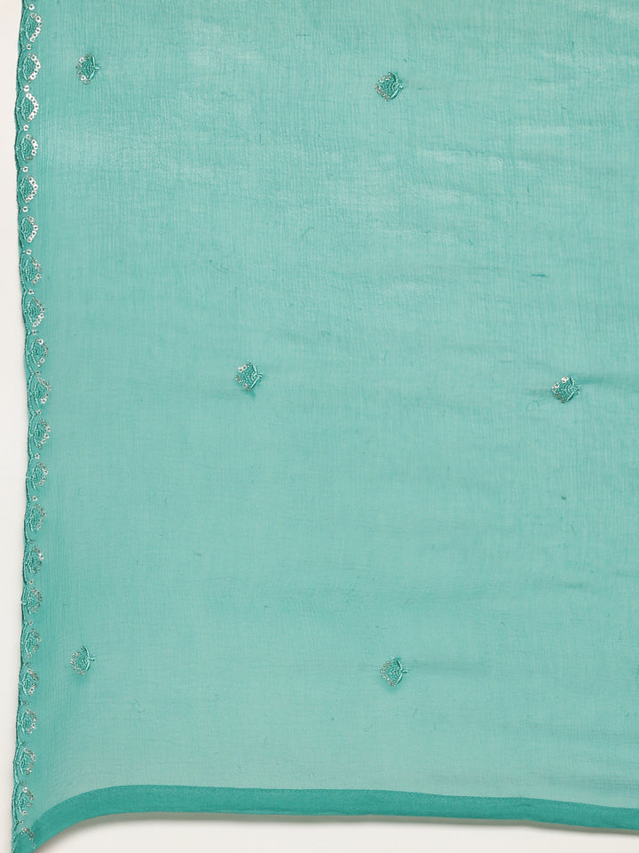 Sea Green Crepe Printed Three Piece Set