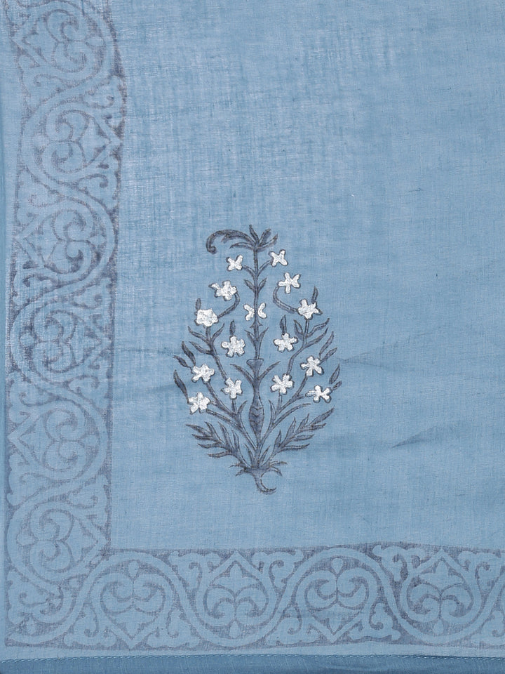 Indigo Cotton Printed Anarkali Three Piece Set