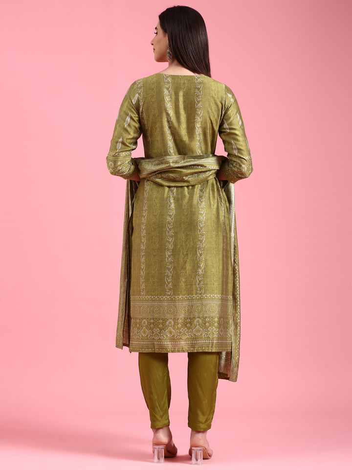 Green Organza Printed Embroidered Three Piece Set