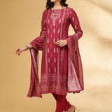 Wine Modal Silk Printed Three Piece Set