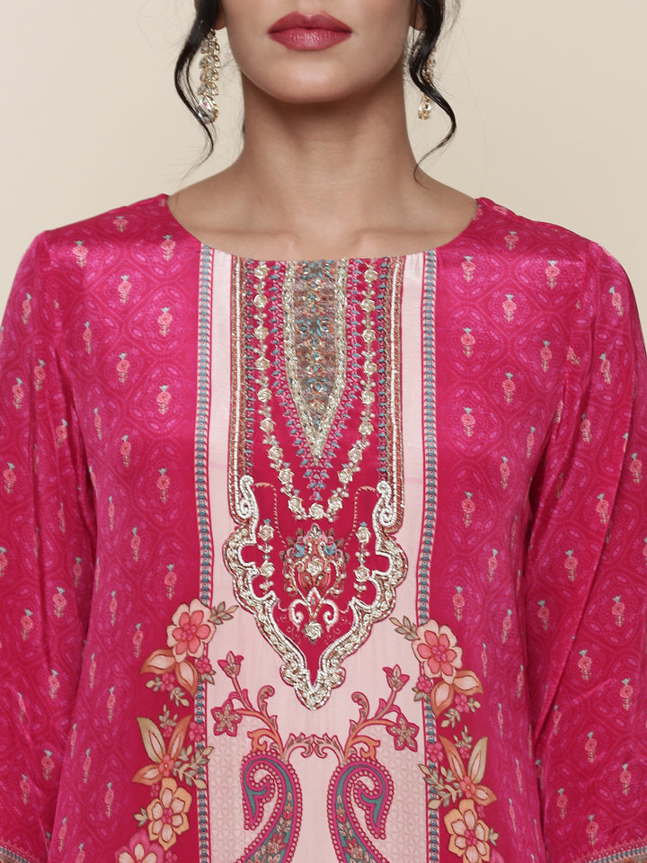 Pink Digital printed crepe Three piece suit set