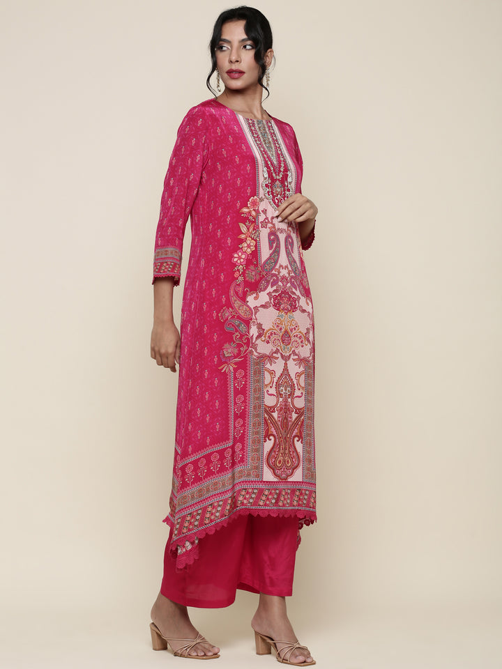 Pink Digital printed crepe Three piece suit set
