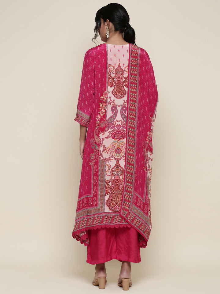 Pink Digital printed crepe Three piece suit set