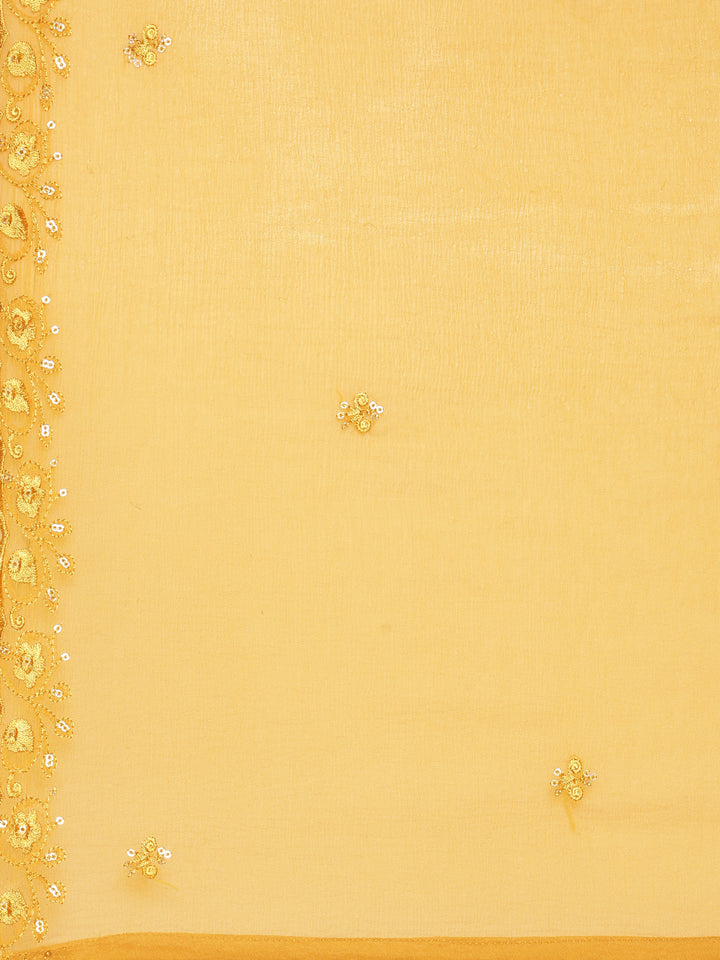 Mustard Crepe Printed Three Piece Set