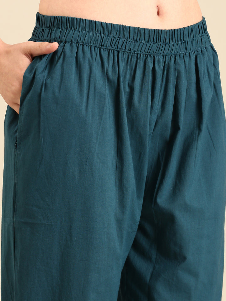 Teal printed three piece suit set