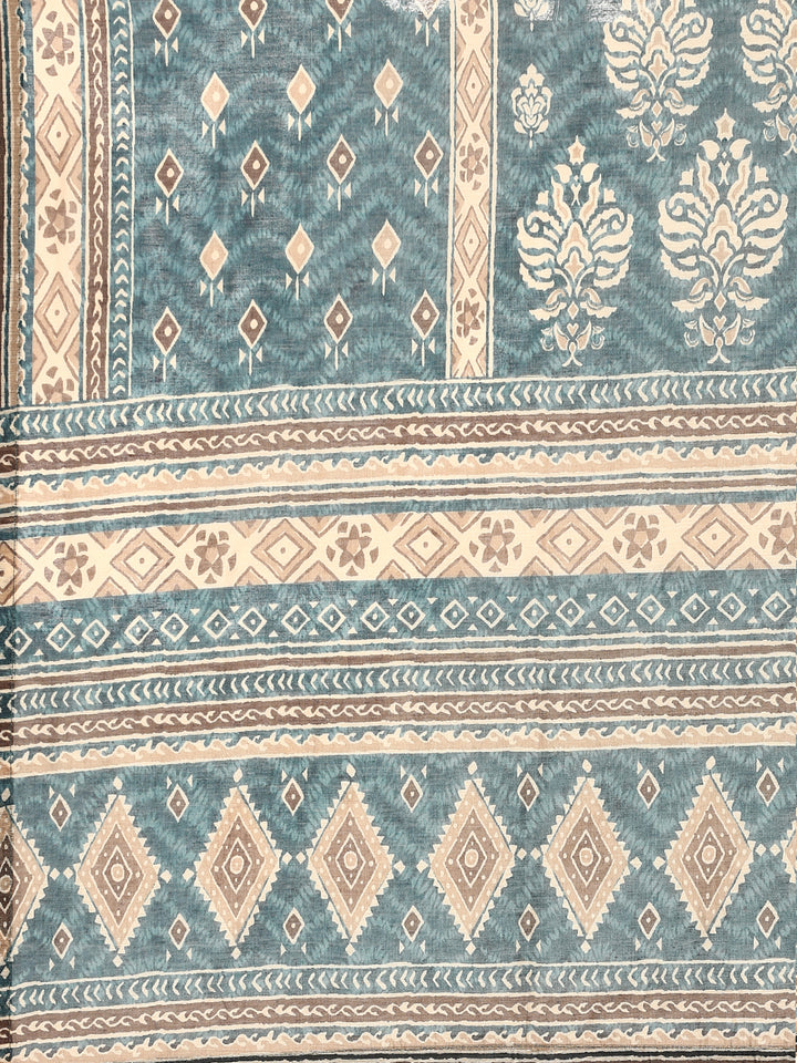 Teal printed three piece suit set