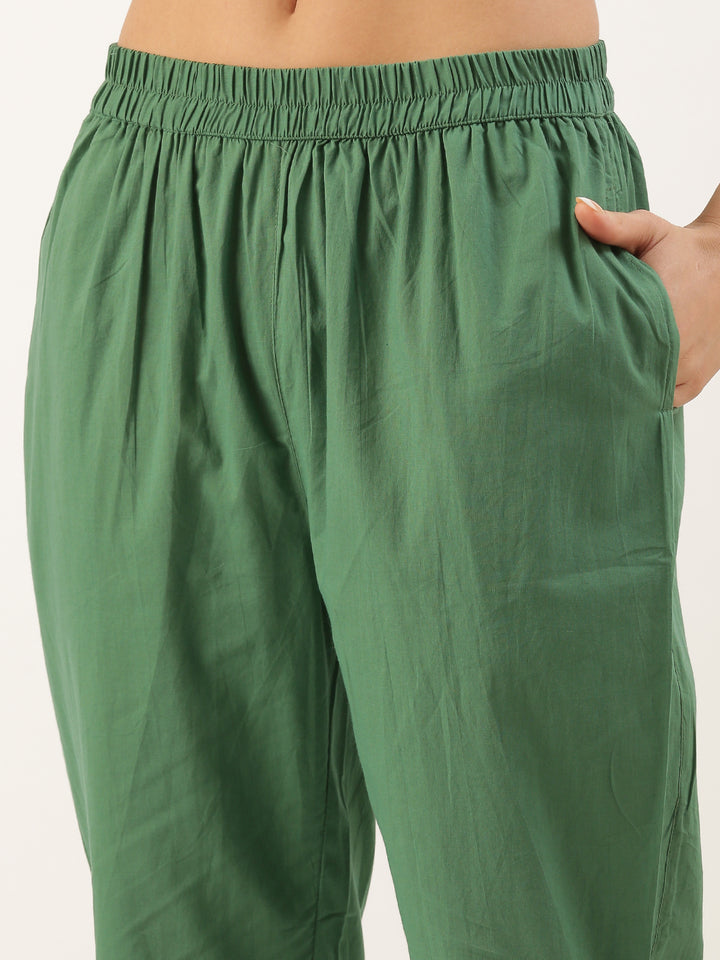 Green Organza Printed Three Piece Suit Set