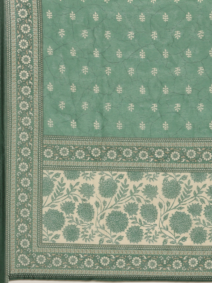 Green Organza Printed Three Piece Suit Set