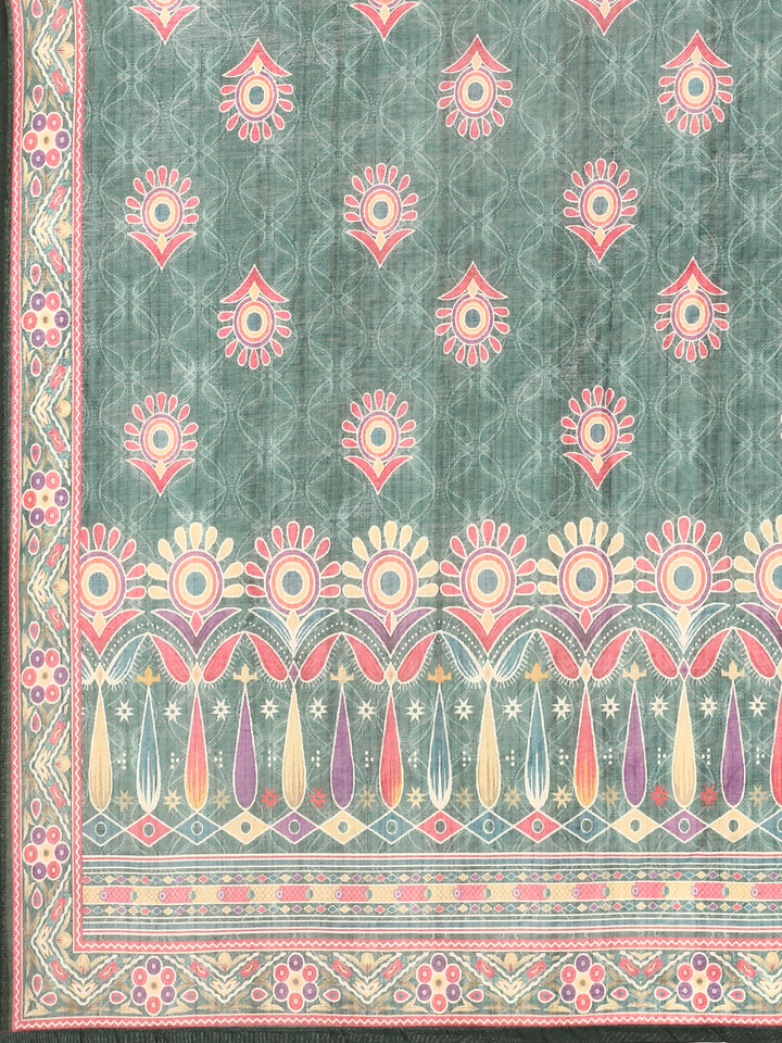 Bottle Green Suit set with Organza duppatta