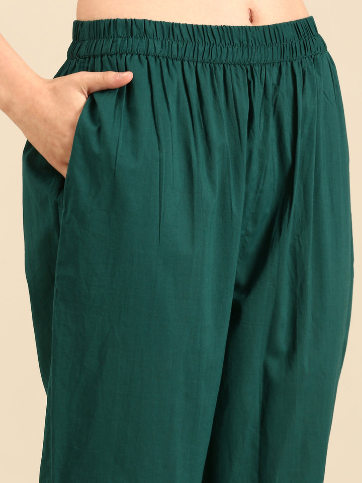 Bottle Green Suit set with Organza duppatta