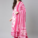 Neerus Pink Solid Anarkali Kurta and Trousers With Dupatta