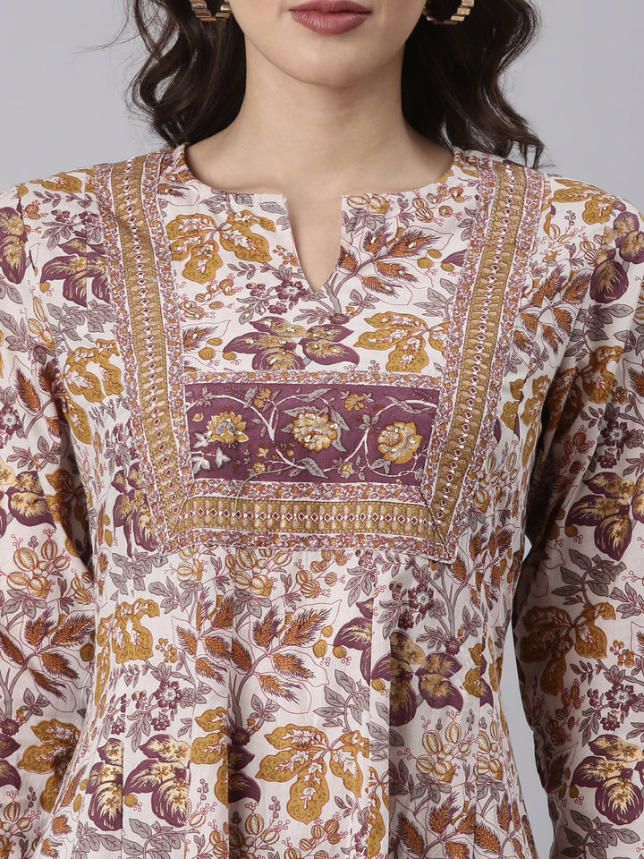 Printed Cotton Anarkali Three Piece Set