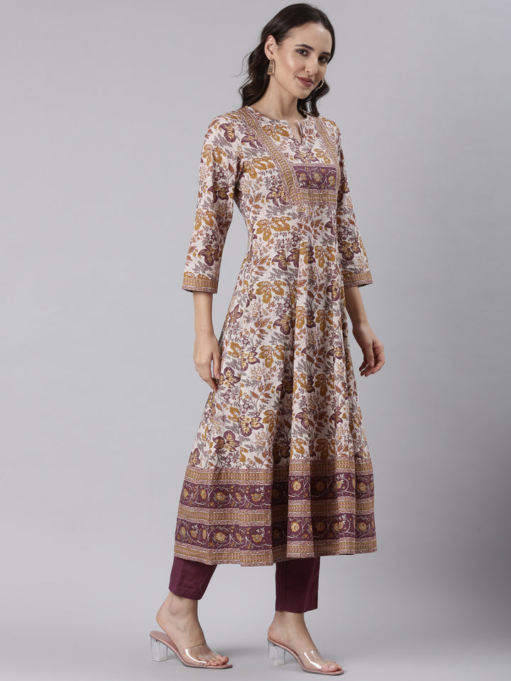 Printed Cotton Anarkali Three Piece Set