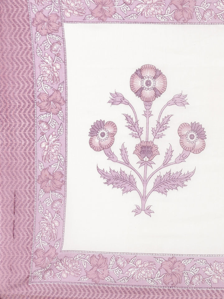 Purple Cotton Printed Anarkali Three Piece Set