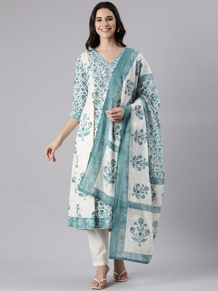 Rama Cotton Printed Anarkali Three Piece Set