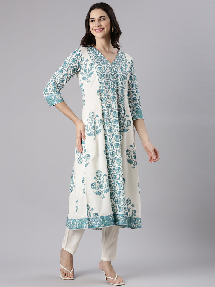 Rama Cotton Printed Anarkali Three Piece Set