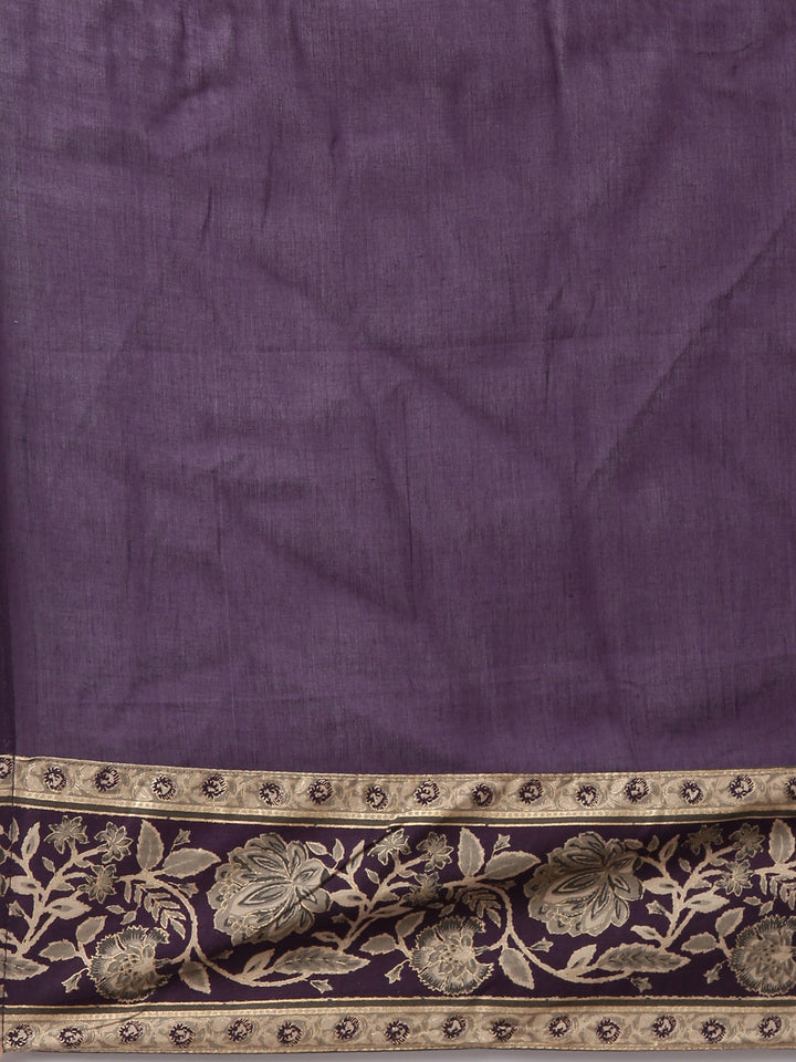 Purple Cotton Printed Anarkali Three Piece Set