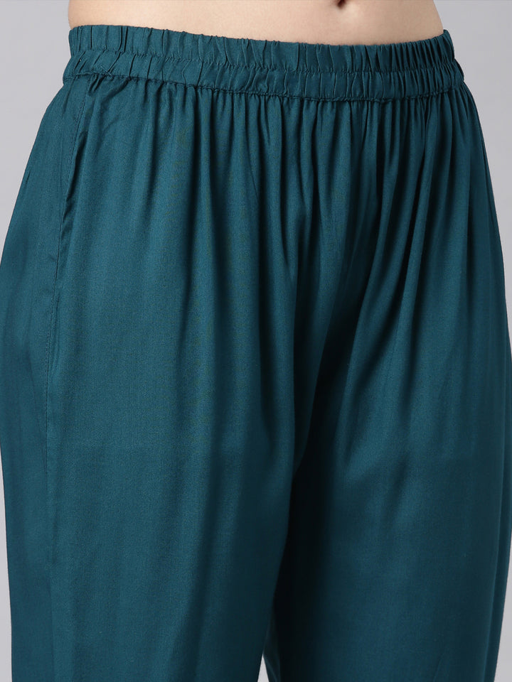 Neerus Green Printed Anarkali Kurta and Trousers With Dupatta