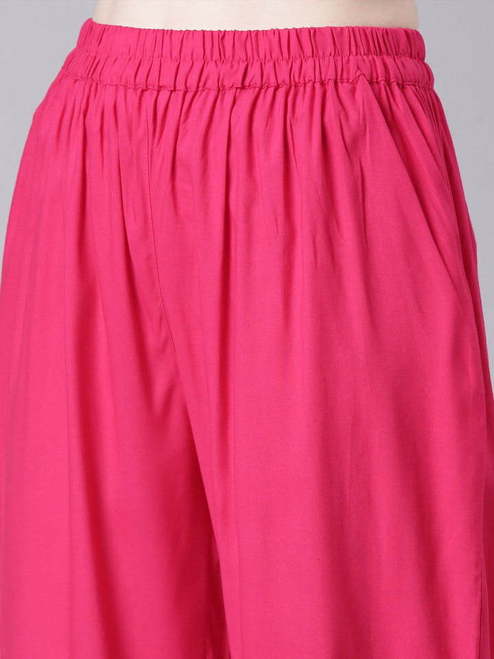 Neerus Magenta Printed Anarkali Kurta and Trousers With Dupatta