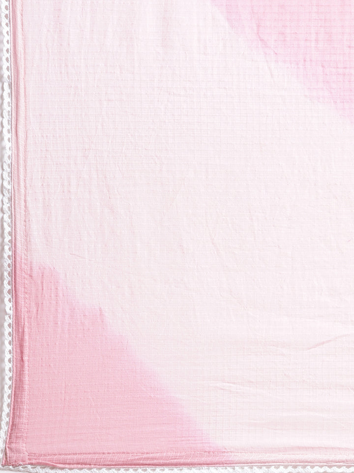 Neerus Pink Printed Anarkali Kurta and Trousers With Dupatta